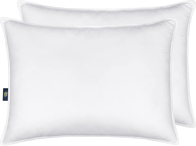 Serta Down Illusion Soft Hypoallergenic Medium/Firm Bed Pillows for Side, Stomach or Back Sleepers (2 Pack), Queen, White