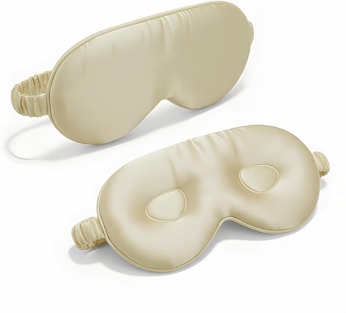 Silk Eye Mask for Sleeping 100% Mulberry Silk Women Men Blindfold,3D Luxury Travel Smooth Elastic Strap Eye Masks Breathable Cooling Soft Night Sleep Work Eyeshade Cover,Beige