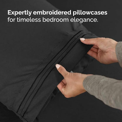 Flex Top Split Head King 4 Piece Sheet Set - Comfy Breathable & Cooling Bed Sheets Set - Hotel Luxury Bedding for Women, Men, Kids, Teens, Boys & Girls - Deep Pockets, Ultra-Soft - Oeko-Tex - Black