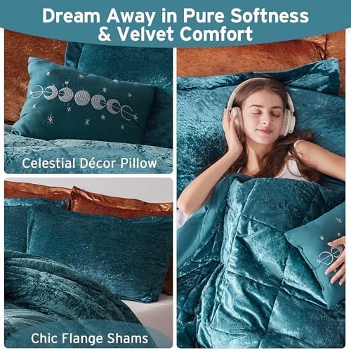 Intelligent Design King Comforter Set, Velvet Comforter Set , Luxury Diamond Quilting Comforter Set, Fluffy Comforter Bed Set with Decorative Pillowand 2 Shams, 4 Piece Teal, King/ Cal King