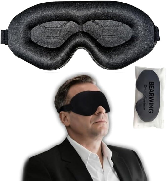 100% Light Blocking Sleep Mask with Storage Bag, Only 0.73oz Light Comfortable 3D Contoured Memory Foam, Blink Freely Eye Masks for Sleep, Travel, Nap, for Men Women Side Sleeper, Black