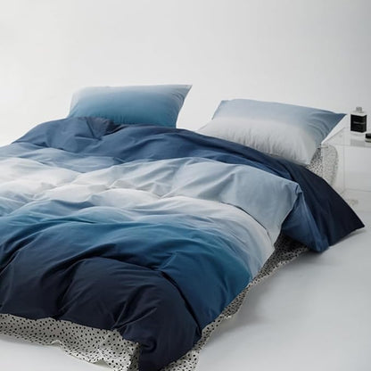 CLOTHKNOW Blue White Queen Comforter Set Blue Gradient Bedding Comforter Sets All Season Soft Ocean Blue Queen Comforter with 2 x Pillowcases