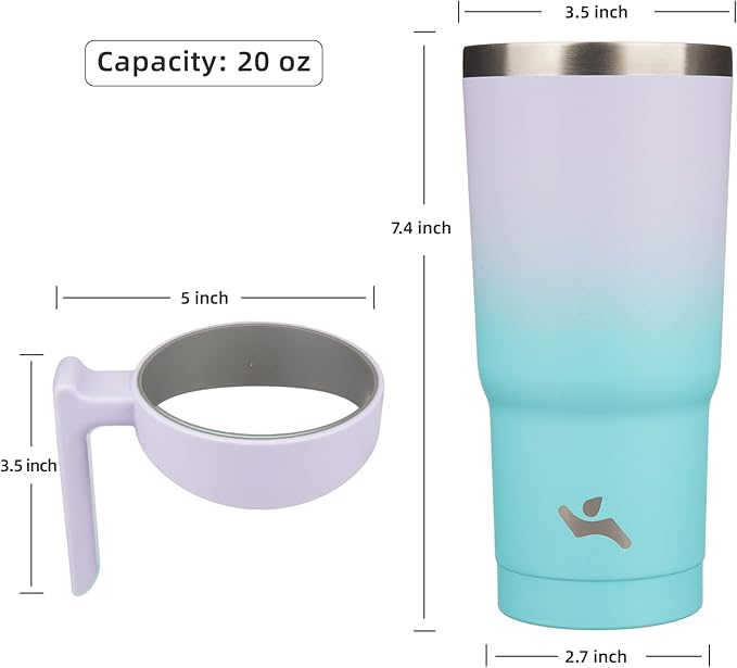 20 oz Tumbler with Handle and 2 Straw 2 Lid, Insulated Water Bottle Stainless Steel Vacuum Cup Reusable Travel Mug, Lavender Green