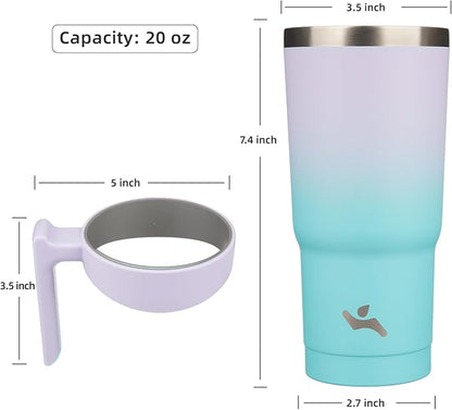 20 oz Tumbler with Handle and 2 Straw 2 Lid, Insulated Water Bottle Stainless Steel Vacuum Cup Reusable Travel Mug, Lavender Green