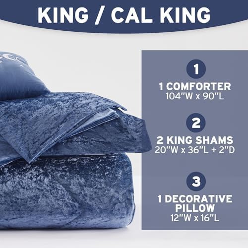 Intelligent Design King Comforter Set, Velvet Comforter Set , Luxury Diamond Quilting Comforter Set, Fluffy Comforter Bed Set with Decorative Pillowand 2 Shams, 4 Piece Navy, King/ Cal King