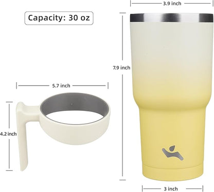 30 oz Tumbler with Handle and 2 Straw 2 Lid, Insulated Water Bottle Stainless Steel Vacuum Cup Reusable Travel Mug,Lemon