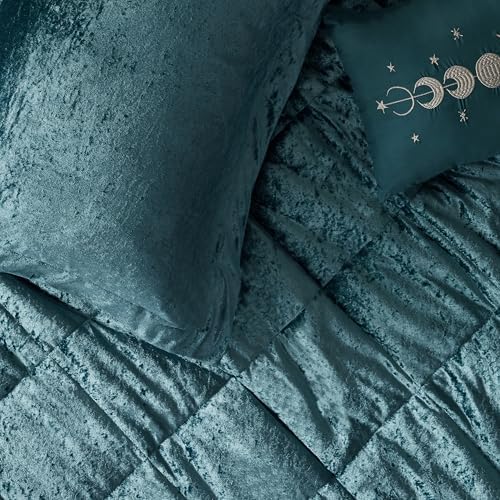 Intelligent Design King Comforter Set, Velvet Comforter Set , Luxury Diamond Quilting Comforter Set, Fluffy Comforter Bed Set with Decorative Pillowand 2 Shams, 4 Piece Teal, King/ Cal King