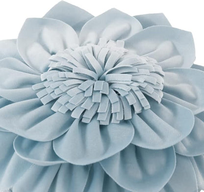 Decorative Throw Pillow 3D Flower Round Pillow Accent Handmade Cushion with Insert for Couch Bed Home Decor 12 Inch Blue