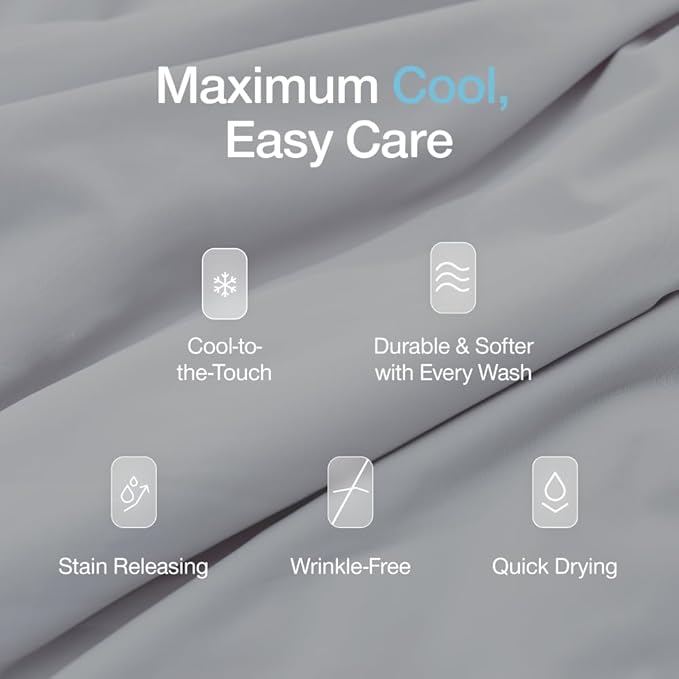 Coop Home Goods Cool+ Cooling Bed Sheets, 4 Piece Queen Sheet Set, White Breathable Cooling and Super Soft, Luxury Spa & Hotel Quality, Queen Size Bed Set