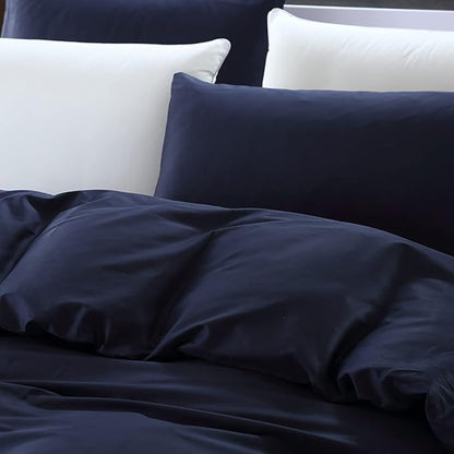 KAREVER Navy Blue Comforter Queen Bedding Set Women Soft Dark Navy Bedding Comforter Set Men Breathable Durable Bed Set