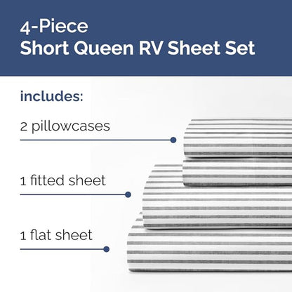 Short Queen RV Size 4 Piece Sheet Set - Comfy Breathable & Cooling Bed Sheets Set - Hotel Luxury Bedding for Women, Men, Kids, Teens, Boys & Girls - Deep Pockets, Ultra-Soft, Oeko-Tex - Grey Stripes