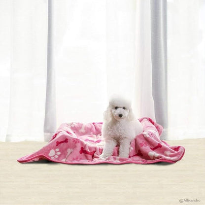 Allisandro Luxurious Dog Blanket, 350 GSM Super Fuzzy Microplush Fleece Pet Blankets for Small Medium Large Dogs and Cats, Pink Paw and Bone, 32" x 24"