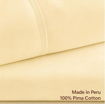 Peru Pima 415 Thread Count Percal Twin Sheet Set - 100% Peruvian Pima Cotton, 3 Piece (Flat, Fitted, 1 Pillowcase) - Cooling, Crisp, Deep Pocket, Hotel Quality Bedding - Ivory