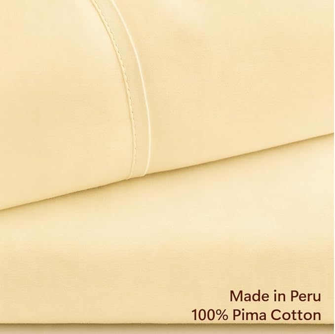 Peru Pima 415 Thread Count Percal King Sheet Set - 100% Peruvian Pima Cotton, 4 Piece (Flat, Fitted, 2 Pillowcases) - Cooling, Crisp, Deep Pocket, Hotel Quality Bedding - Ivory