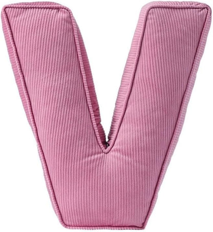 Pink Letter Plush Pillow, Letter Hugging Throw Pillows, Decorative Corduroy Initial Letter Shaped Throw Pillows, Letter Pillows English Alphabet A to Z for Sofa Bedroom Living Room Decor (V)