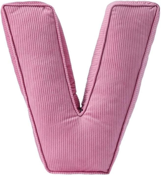 Pink Letter Plush Pillow, Letter Hugging Throw Pillows, Decorative Corduroy Initial Letter Shaped Throw Pillows, Letter Pillows English Alphabet A to Z for Sofa Bedroom Living Room Decor (V)