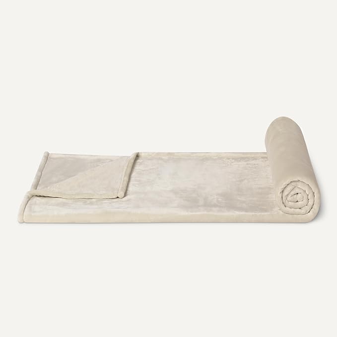 Basics Soft Fleece Throw Blanket, Lightweight Cozy Blanket for Couch & Sofa, 50 x 60 Inches, Beige