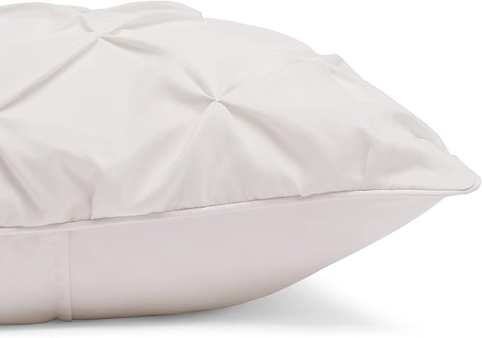 Amazon Basics Warm, Breathable Down-Alternative Comforter Set, 3-Piece Bedding with Pinch Pleat Design and Piped Edges, Soft, Full/Queen Size, Cream