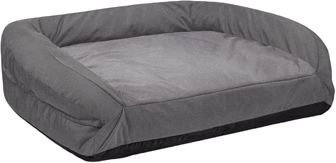 K9 Ballistics Tough Bolster Nesting Pillow Small Sofa Dog Bed with Removable Washable Cover - Durable, Water Resistant with Nonskid Bottom 24"x18", Two-Tone Gray Velvet