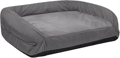 K9 Ballistics Tough Bolster Nesting Pillow Small Sofa Dog Bed with Removable Washable Cover - Durable, Water Resistant with Nonskid Bottom 24"x18", Two-Tone Gray Velvet