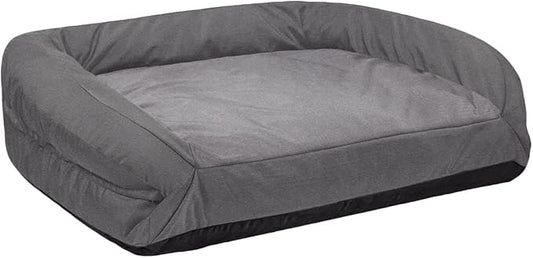 K9 Ballistics Tough Bolster Nesting Pillow Small Sofa Dog Bed with Removable Washable Cover - Durable, Water Resistant with Nonskid Bottom 24"x18", Two-Tone Gray Velvet
