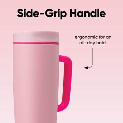 Owala SmoothSip Slider Stainless Steel Insulated Travel Mug with handle, 100% Leak Proof, For Hot and Cold Drinks, Travel Friendly with Sliding Lock Lid, 24 oz, BPA Free, Leak Proof, Pucker Up