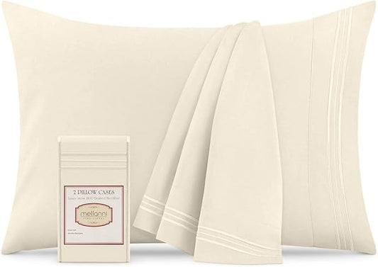 Mellanni Pillow Cases - Luxury, Extra Soft, Cooling Pillow Covers - 2 PC Iconic Collection Pillowcases - Envelope Closure (Standard/Queen 20" x 30", Golden Ivory)