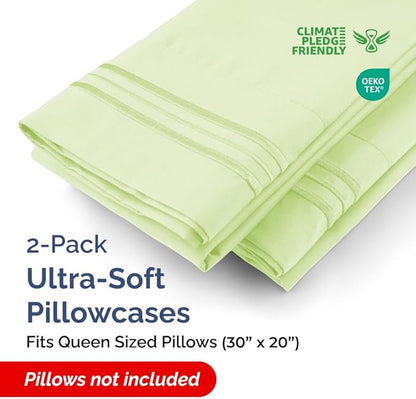 Queen Pillow Cases Set of 2 - Ultra Soft Hotel Quality Pillowcase Covers - Comfy, Cozy & Wrinkle Free - Shrinkage & Fade Resistant - Machine Washable Pillow Protectors - 2 Piece Set - Light Sage Green