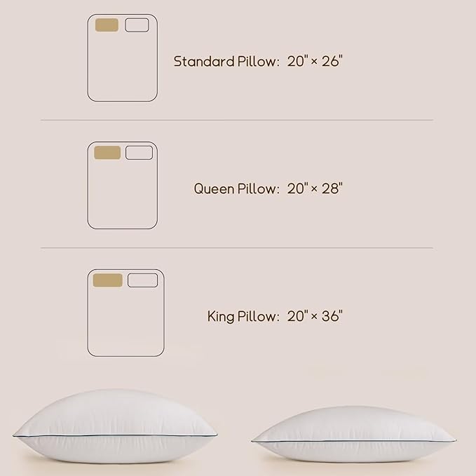 BHZ Goose Down Feather Pillows Standard Size Set of 4 Pack, Luxury Hotel Alternative Collection Bed Pillow for Sleeping Firm Soft Support for Side & Back Sleepers, White