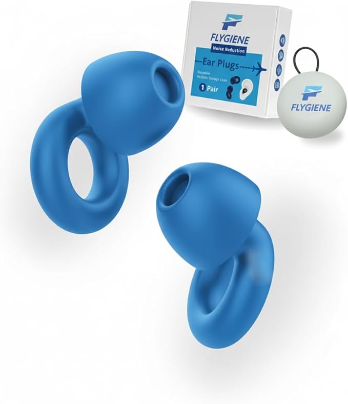 Reusable Earplugs for Noise Reduction, 28dB SNR – Soft Silicone, Includes Storage Case, 1 Pair (Blue, One Size)