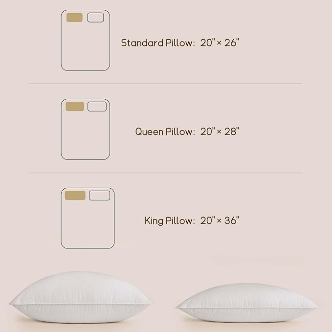 BHZ Goose Down Feather Pillows Queen Size Set of 4, Luxury Hotel Alternative Collection Bed Pillows for Sleeping Firm Soft Support for Side & Back Sleepers, White