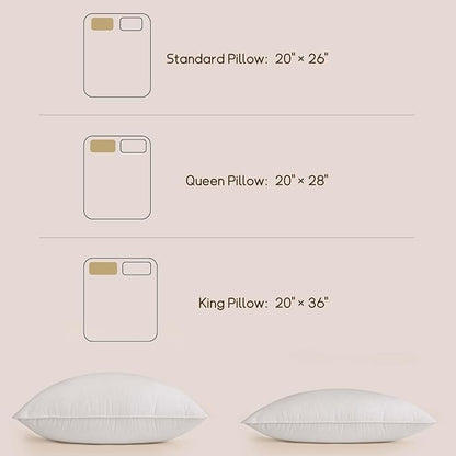 BHZ Goose Down Feather Pillows Queen Size Set of 4, Luxury Hotel Alternative Collection Bed Pillows for Sleeping Firm Soft Support for Side & Back Sleepers, White