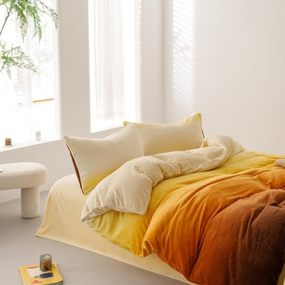 CLOTHKNOW Dark Yellow Fluffy Queen Comforter Set Velvet Bedding Comforter Sets Dark Yellow Queen Comforter Soft Caramel Comforter Sets Queen