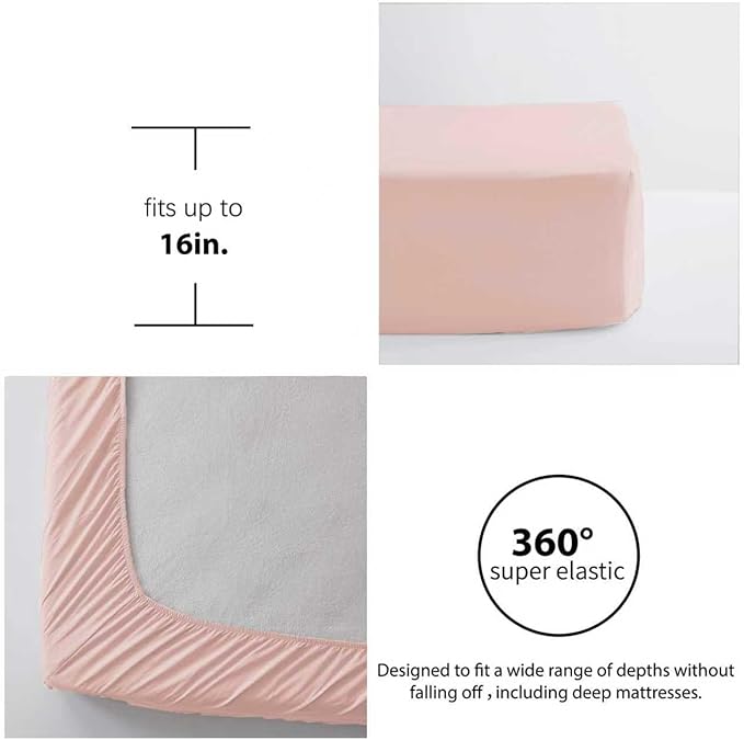 Zzlpp Queen Comforter Set 7 Pieces, Pink Seersucker Bed in a Bag with Comforter and Sheets, All Season Bedding Sets with 1 Comforter, 2 Pillow Shams, 2 Pillowcases, 1 Flat Sheet