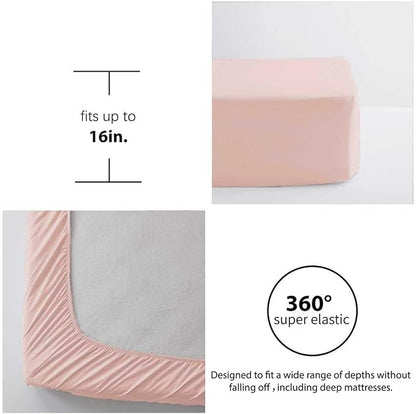 Zzlpp Queen Comforter Set 7 Pieces, Pink Seersucker Bed in a Bag with Comforter and Sheets, All Season Bedding Sets with 1 Comforter, 2 Pillow Shams, 2 Pillowcases, 1 Flat Sheet
