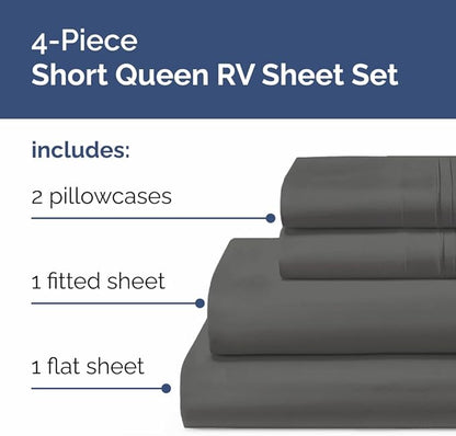 Short Queen RV Size 4 Piece Sheet Set - Comfy Breathable & Cooling Bed Sheets Set - Hotel Luxury Bedding for Women, Men, Kids, Teens, Boys & Girls - Deep Pockets & Wrinkle Free - Oeko-Tex - Charcoal