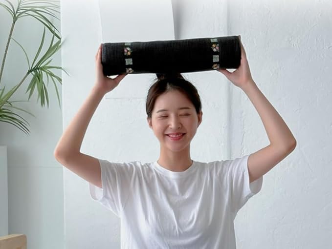 Kpop Jungkook's Favorite Item- Nap Pillow with Traditional Korean Patterns Small and Large Jung kook Photocards Included Weverse Live Nap Pillow (Black-17 inch)