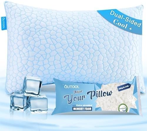 QUTOOL Cooling Pillows for Sleeping,Shredded Memory Foam Pillows King Size Set of 1,Adjustable Soft & Firm Gel Bed Pillow for Side, Back, Stomach Sleepers