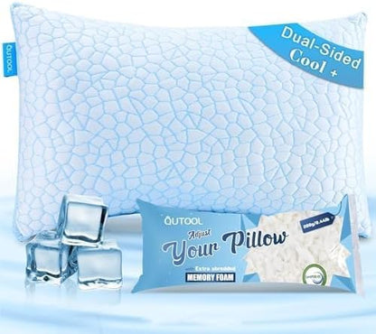 QUTOOL Cooling Pillows for Sleeping,Shredded Memory Foam Pillows King Size Set of 1,Adjustable Soft & Firm Gel Bed Pillow for Side, Back, Stomach Sleepers