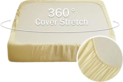 Simple&Opulence Belgian Linen Sheet Set Solid Color - 4 Pieces (1 Flat Sheet, 1 Fitted Sheet & 2 Pillowcases) Natural Flax Cotton Blend Soft Breathable Farmhouse Bedding - Queen Size, Pale Yellow