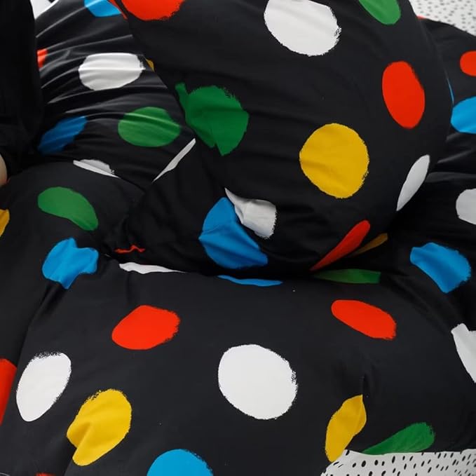 CLOTHKNOW Black Queen Comforter Sets 3Pcs Colorful Dot Bedding Comforter Sets Men Boys Comforter White Yellow Green Blue Rust Ball Bedding Sets Queen