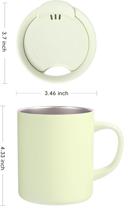 12oz Insulated Camping Coffee Mug with Lid & Handle, Double Wall Stainless Steel Vacuum Travel Coffee Cup, Reusable Tumbler for Home Office Camping - Green