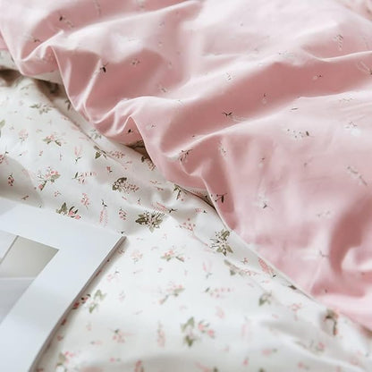 Floral Comforters Full Size 3 Pieces Soft Cute Floral Bedding Comforter Sets Garden Style Pink Flower Print Botanical Flowers Comforter Set for All Seasons 1 Comforter and 2 Pillowcases