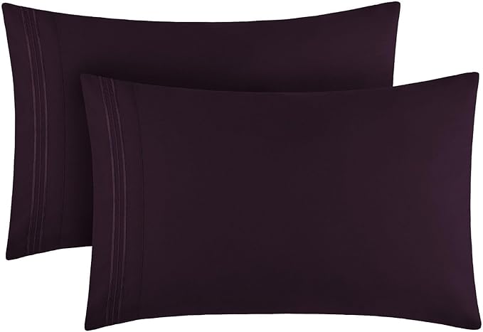 Mellanni Pillow Cases - Luxury, Extra Soft, Cooling Pillow Covers - 2 PC Iconic Collection Pillowcases - Envelope Closure (Standard/Queen 20" x 30", Purple)
