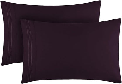 Mellanni Pillow Cases - Luxury, Extra Soft, Cooling Pillow Covers - 2 PC Iconic Collection Pillowcases - Envelope Closure (Standard/Queen 20" x 30", Purple)
