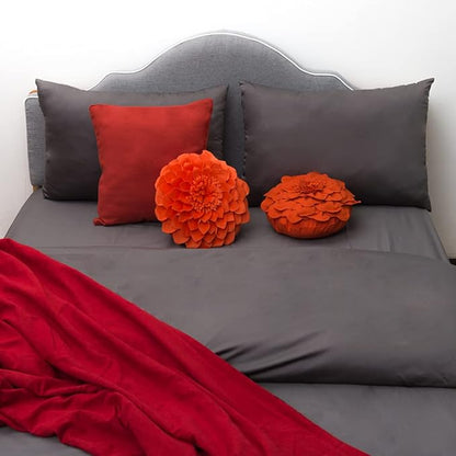 JWH Handmade 3D Flower Throw Pillow Covers Decorative Round Cushion Floral Accent Pillow Cases Velvet Pillowcase for Living Room Bed Couch Bedroom 14 Inch Orange