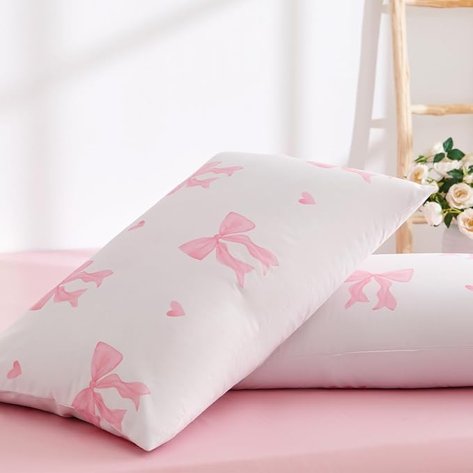 Bow Comforter Set Full 3 Pieces Light Pink Heart Bedding Set for Girls Kids,Cute Princess Style Bedding, Super Soft Microfiber Comforter with 2 Pillowcases
