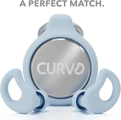 CURVD Everyday Earplugs + Case Clip Bundle, Perfect Ear Plugs for Sleep, Travel, Noise Sensitivity/canceling + Portable Waterproof Container & Silicone Sleeve for Ear Plugs(Blue)