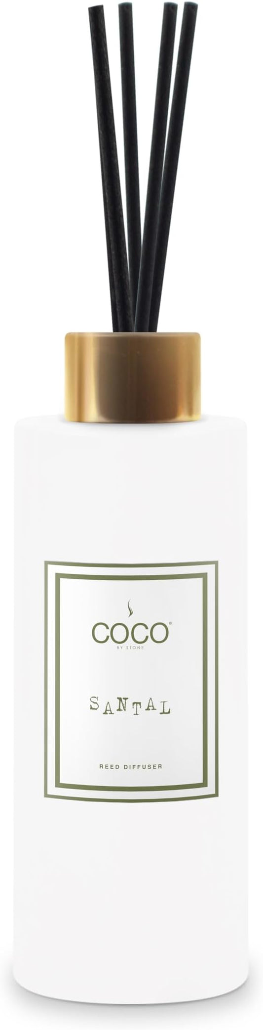 COCO by Stone 5oz Reed Diffuser (Santal) – Luxury Scented Oil Diffuser for Home Aromatherapy, Long-Lasting Vegan Fragrance, Elegant Home Décor and Air Freshener