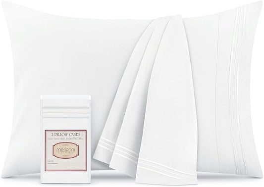 Mellanni Pillow Cases - Luxury, Extra Soft, Cooling Pillow Covers - 2 PC Iconic Collection Pillowcases - Envelope Closure (Standard/Queen 20" x 30", White)